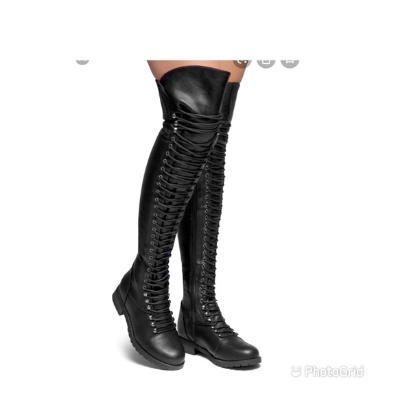 black thigh high combat boots
